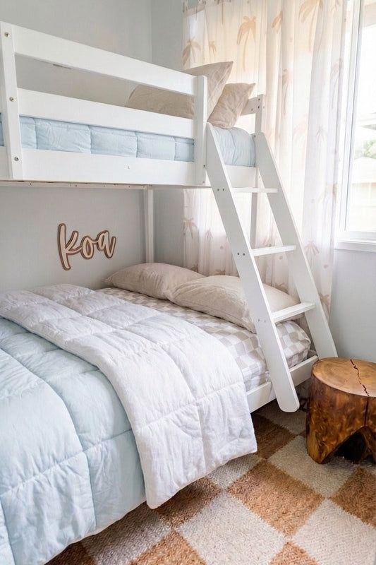 Neutral reversible double sided quilt for kids