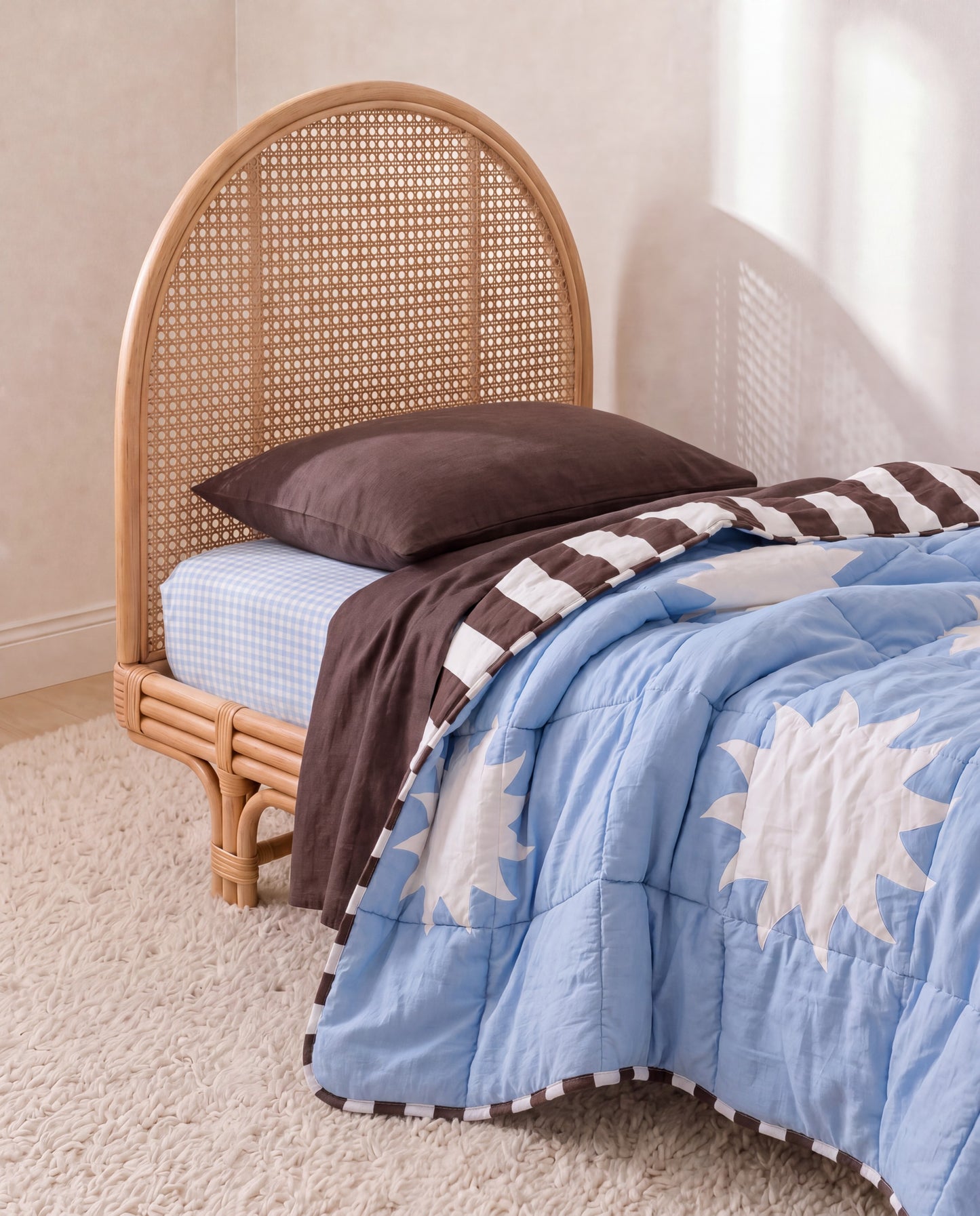 Sol x Bluebird x Espresso Bedding Bundle | Reversible Quilt + Fitted Sheet + Flat Sheet + Pillowcase Bundle | Organic Cotton