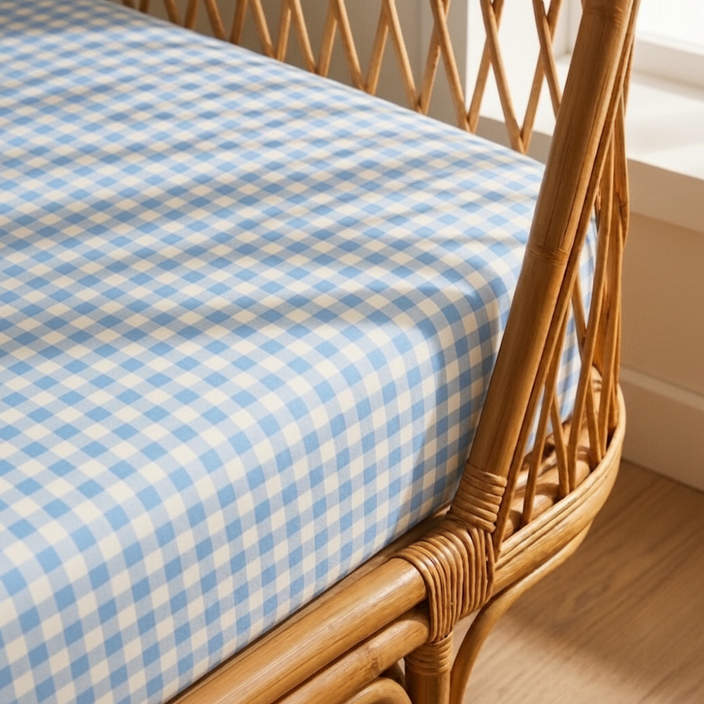 A Baby Blue Gingham Organic Cotton Fitted Sheet 