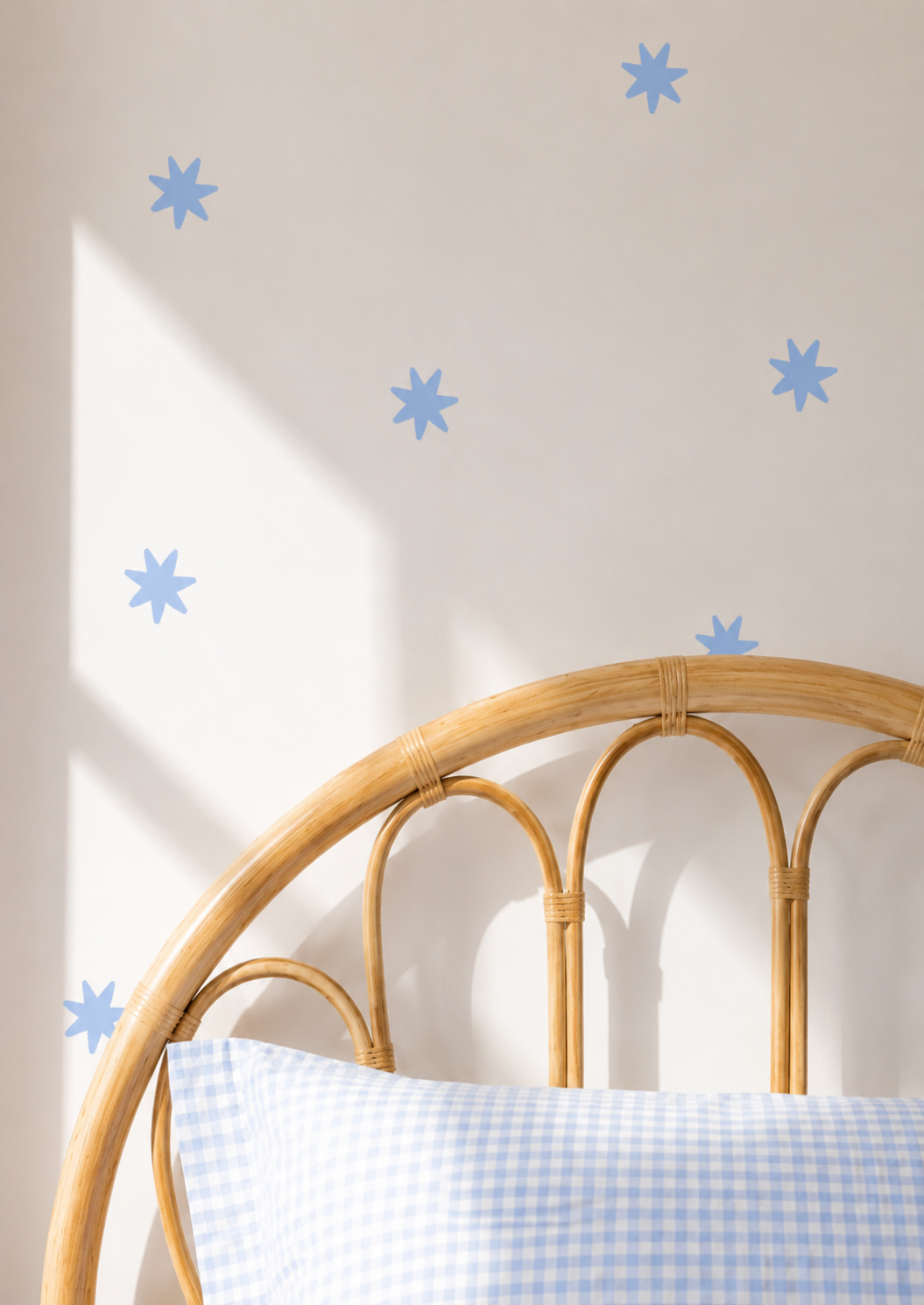 Fabric Wall Decal and fabric wall sticker in the shape of a blue star. It is a high quality fabric wall sticker that won't damage walls.