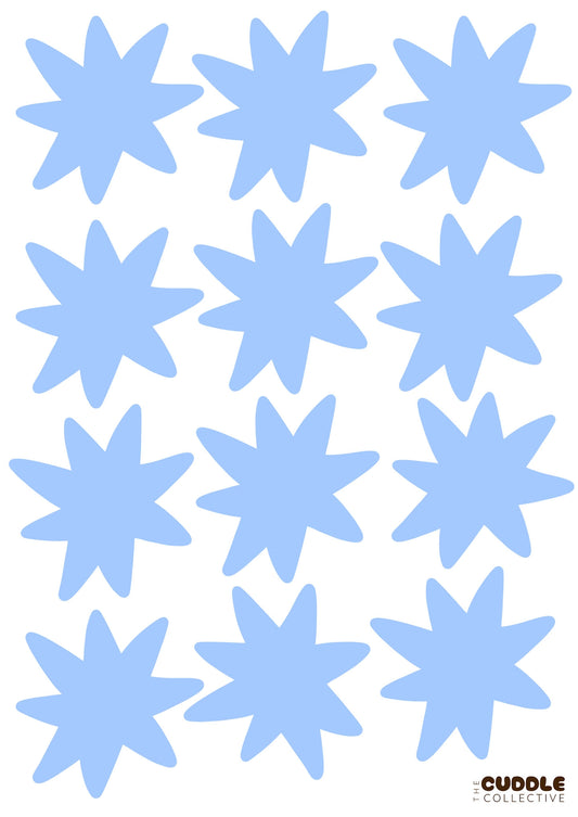 Fabric Wall Decal and fabric wall sticker in the shape of a blue star. It is a high quality fabric wall sticker that won't damage walls.