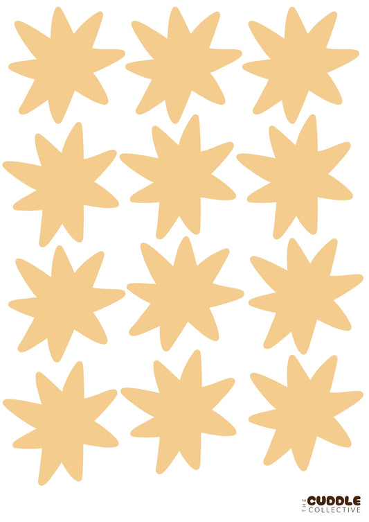 Fabric Wall Decal and fabric wall sticker in the shape of a butter yellow star. It is a high quality fabric wall sticker that won't damage walls.