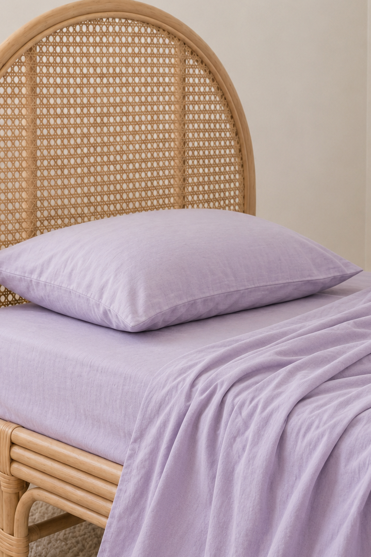 Lavender Organic Cotton Sheet Set by the cuddle collective in oeko-tex certified organic cotton
