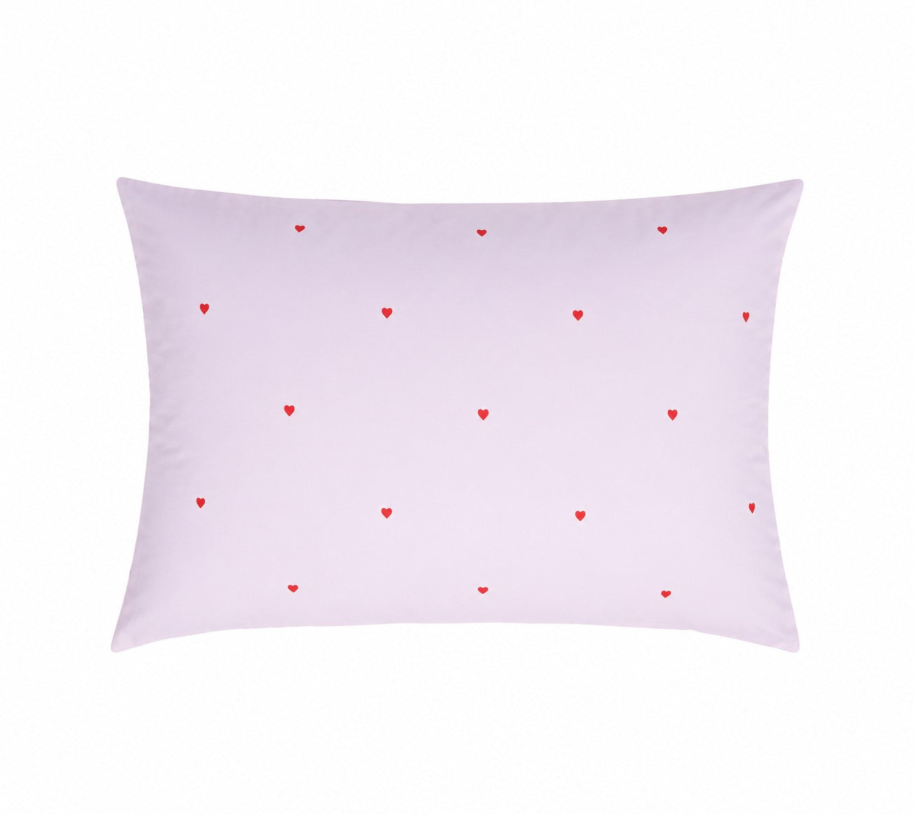 Organic cotton pillowcase lavender with red hearts