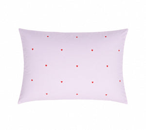 Organic cotton pillowcase lavender with red hearts