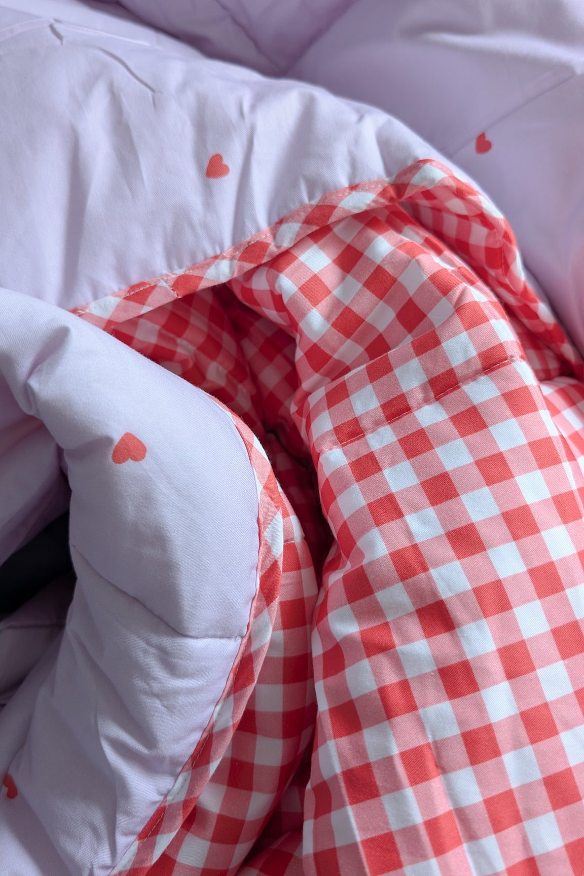 Red gingham and hearts Oeko-Tex certified organic cotton kids Bedding 