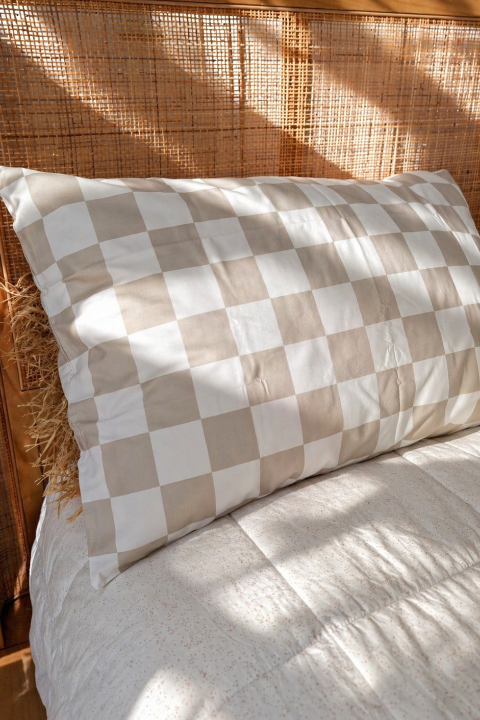 Natural checker organic cotton pillowcase and sheets | The Cuddle Collective 