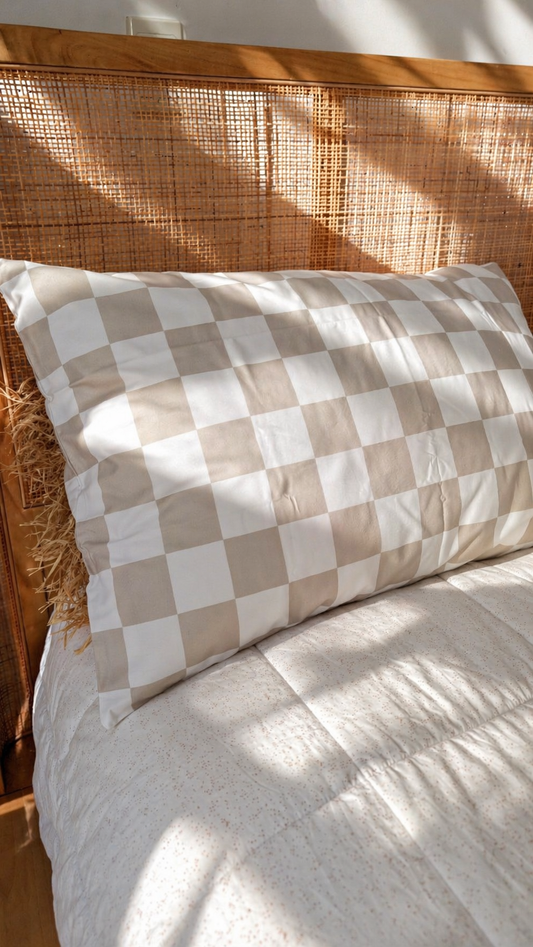 Natural checker organic cotton pillowcase and sheets | The Cuddle Collective 