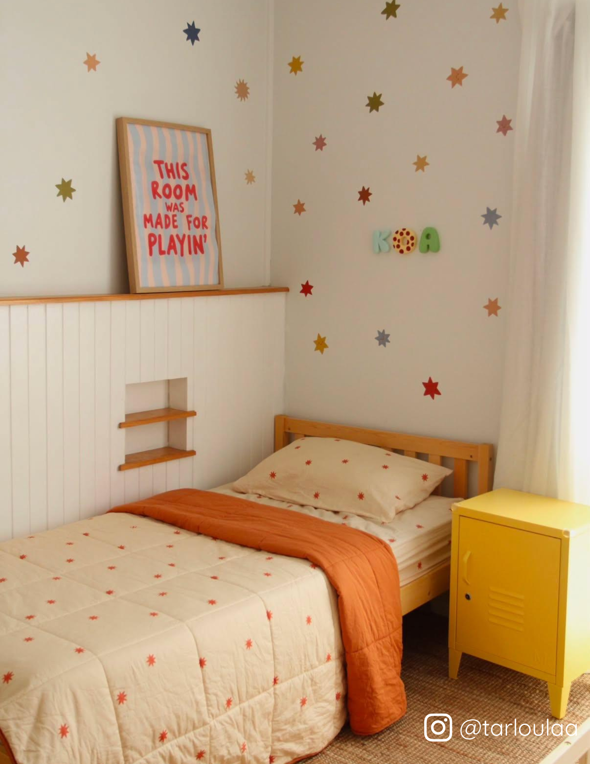 Kids single bed featuring kids star bedding by the cuddle collective