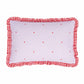 A red gingham and lavender pillowcase with ruffle frill detail made of organic cotton for girls bedrooms