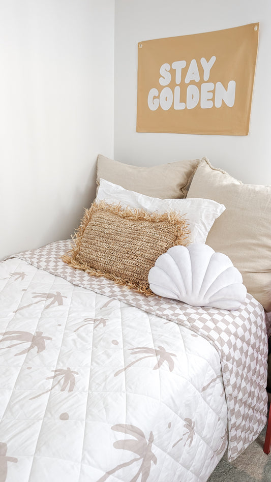 Sand Palm x Sand Checker Reversible Quilt | Organic Cotton
