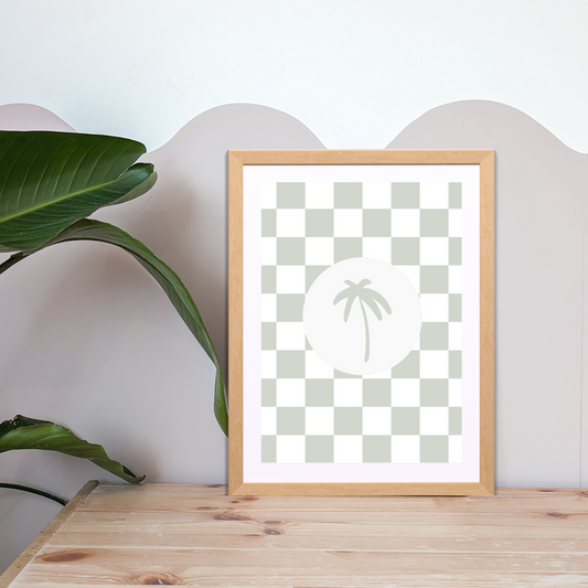 Checker Palm Kids Wall Print | Sage | Kids Wall Art | Neutral Kids Room