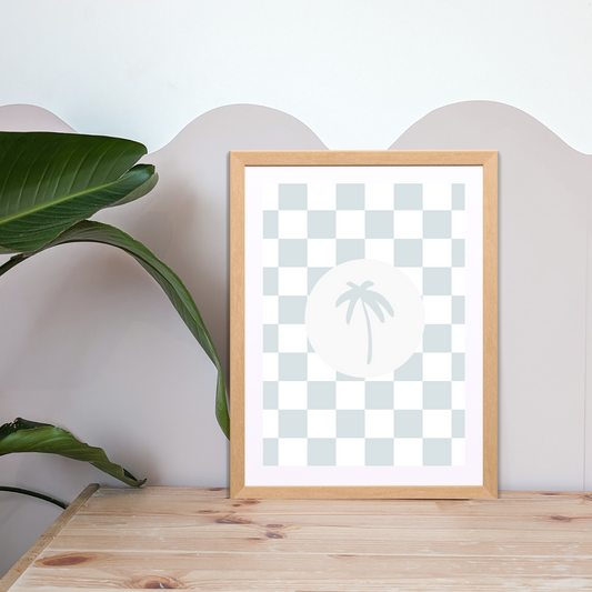 Checker Palm Kids Wall Print | Ocean | Kids Wall Art | Neutral Kids Room