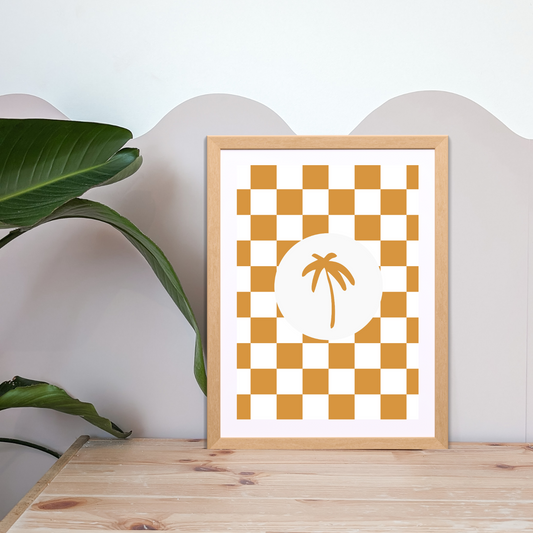 Checker Palm Kids Wall Print | Honey | Kids Wall Art | Neutral Kids Room