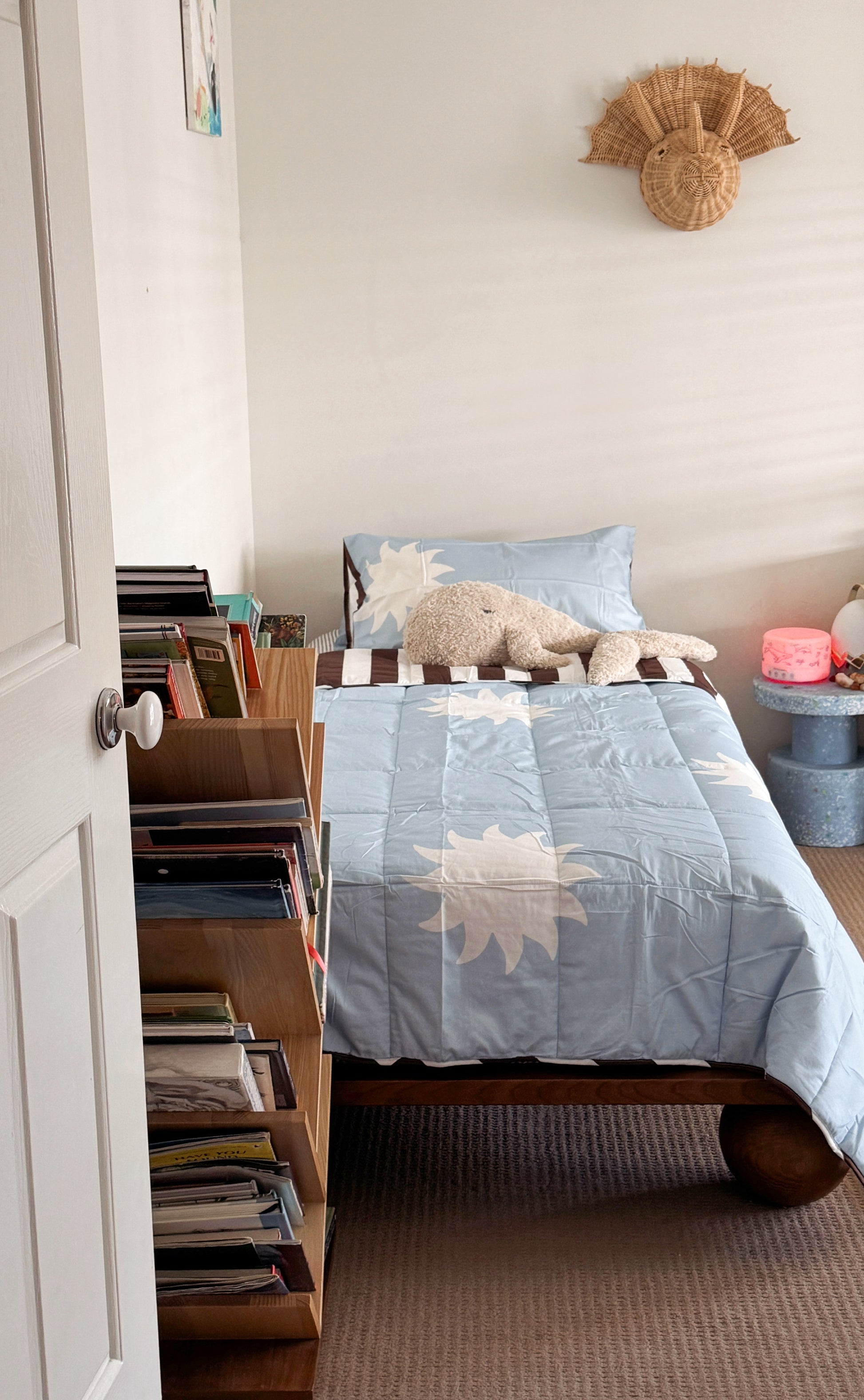 Blue Sun and brown stripe reversible 100% cotton quilt for kids