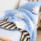 Blue sun and brown stripe kids bedding