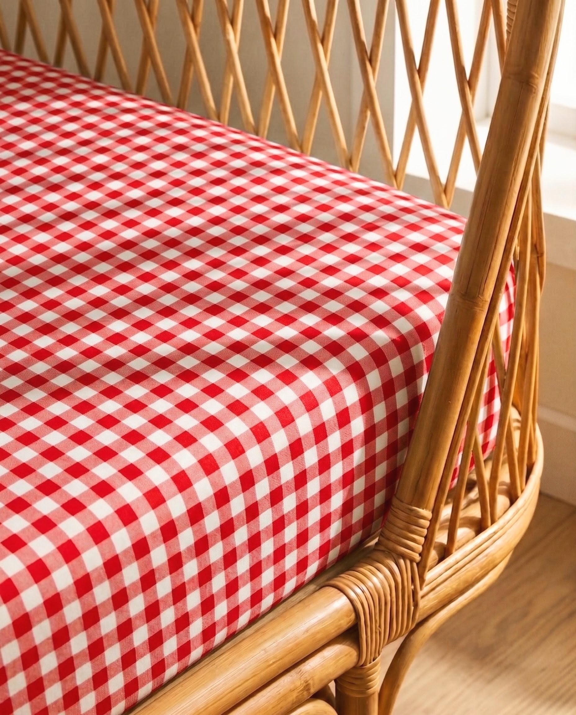 Strawberry Gingham Organic Cotton Sheet for single beds