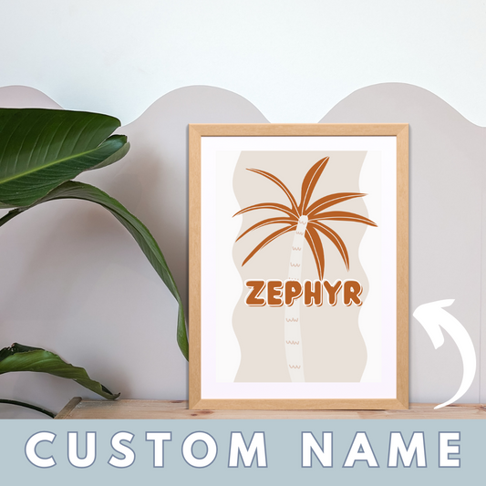 Personalised Palm Kids Wall Print | Toffee | Kids Wall Art | Neutral Kids Room