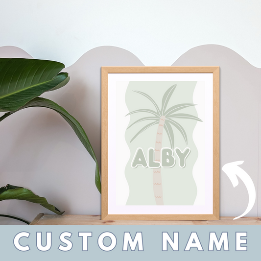 Personalised Palm Kids Wall Print | Sage | Kids Wall Art | Neutral Kids Room