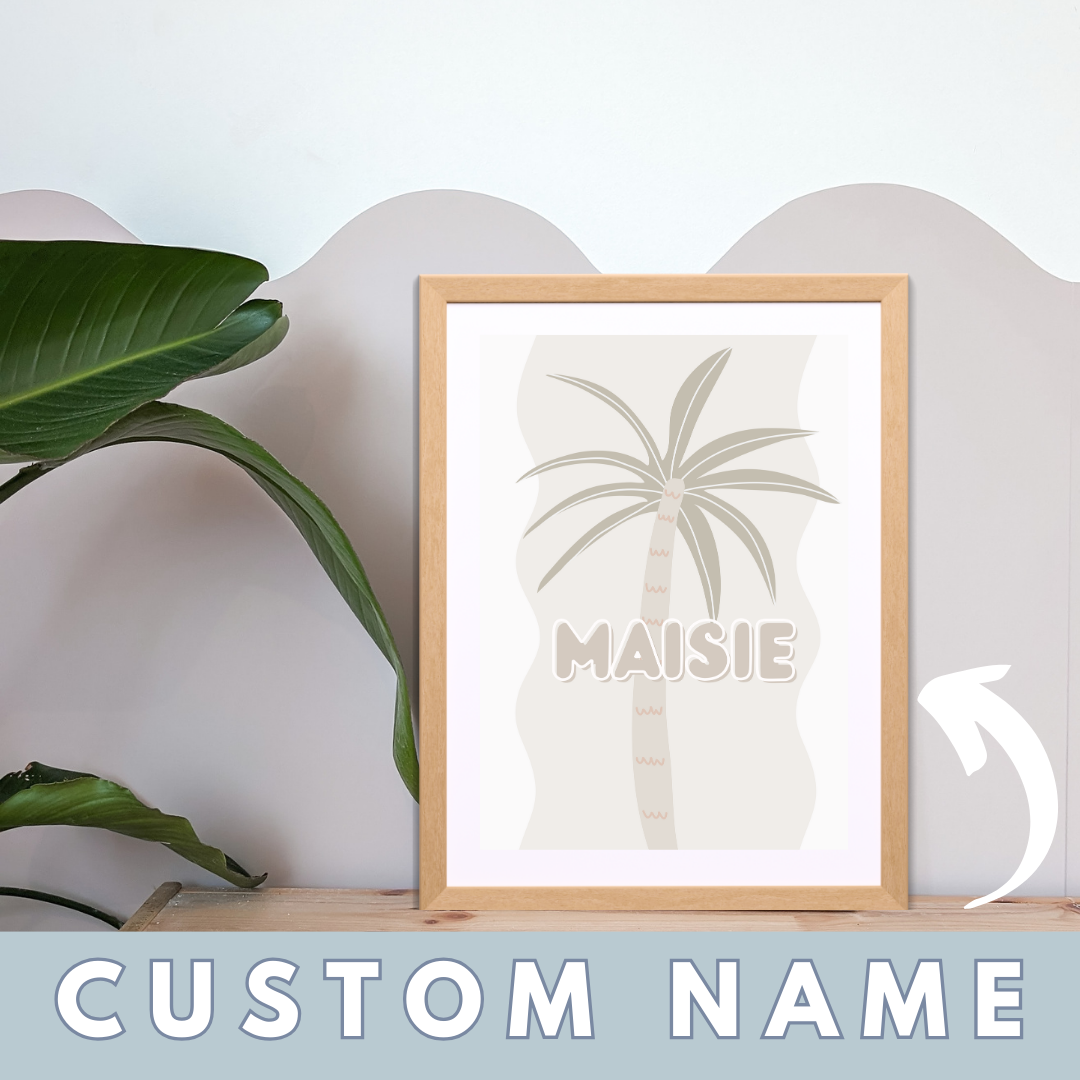 Personalised Palm Kids Wall Print | Sand | Kids Wall Art | Neutral Kids Room