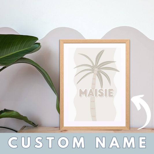 Personalised Palm Kids Wall Print | Sand | Kids Wall Art | Neutral Kids Room
