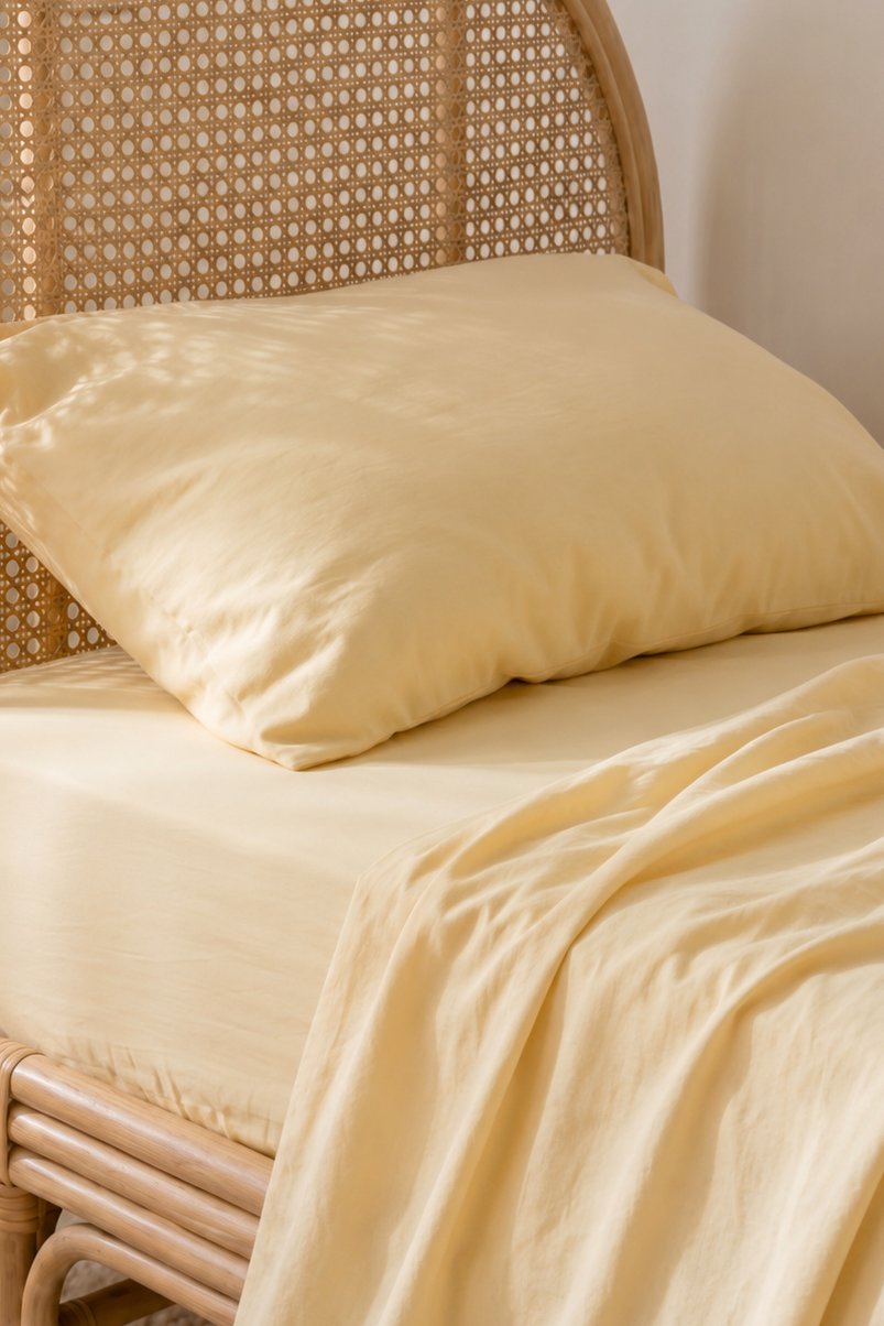 Butter Yellow Organic Cotton Sheet Set by the cuddle collective in oeko-tex certified organic cotton
