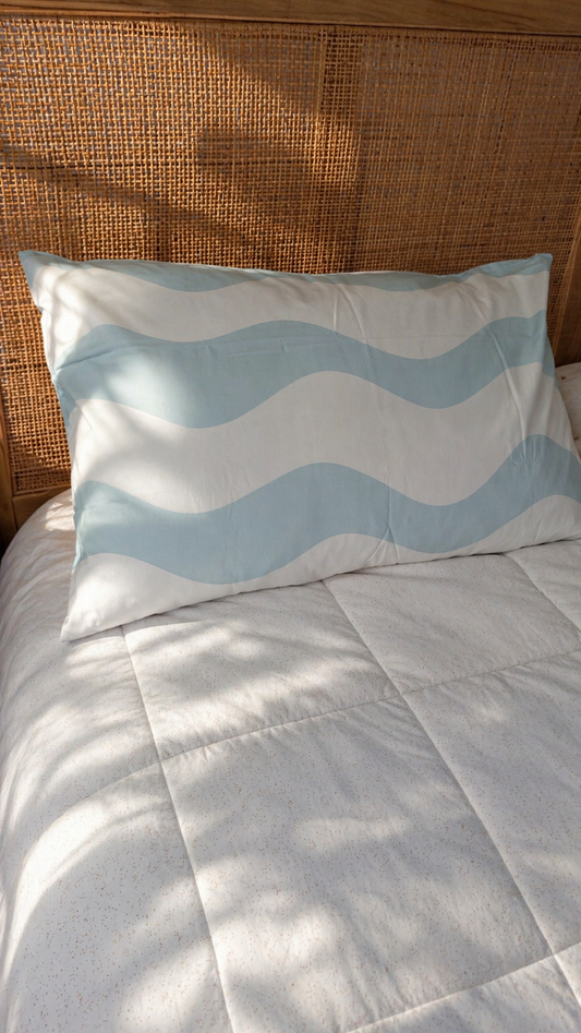 Baby Blue Waves organic cotton sheets with soft blue wave pattern
