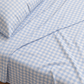 Blue gingham organic cotton flat sheet for single bedds, king single beds