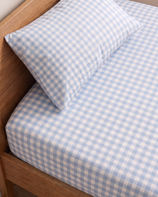 Blue gingham pillowcase for single bed, king single bed, double bed