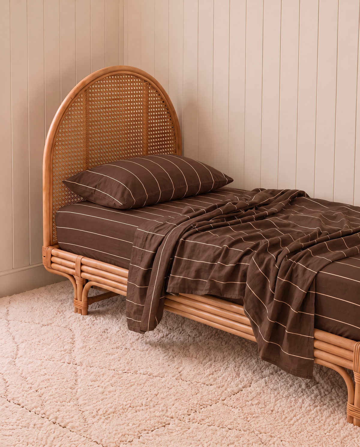 chocolate stripe organic cotton sheet set