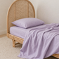 Kids bedding made of lavender organic cotton featuring a flat sheet, fitted sheet and pillowcase