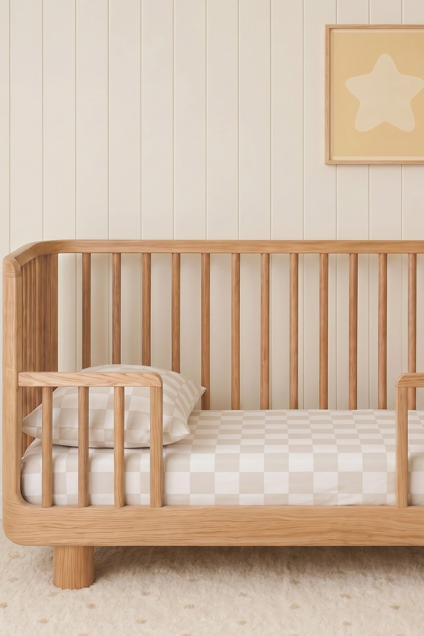 natural checker cot sheet on a cot