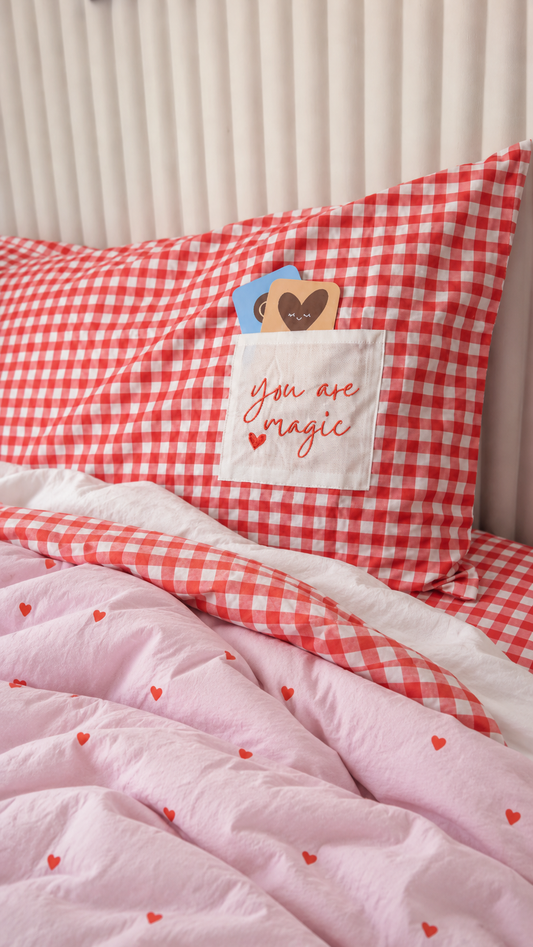 Organic Cotton Pocket Pillowcase - Strawberry Gingham