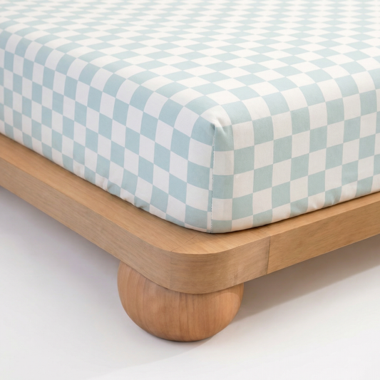 Organic Cotton Fitted Sheet - Ocean Checker| The Cuddle Collective Bedding