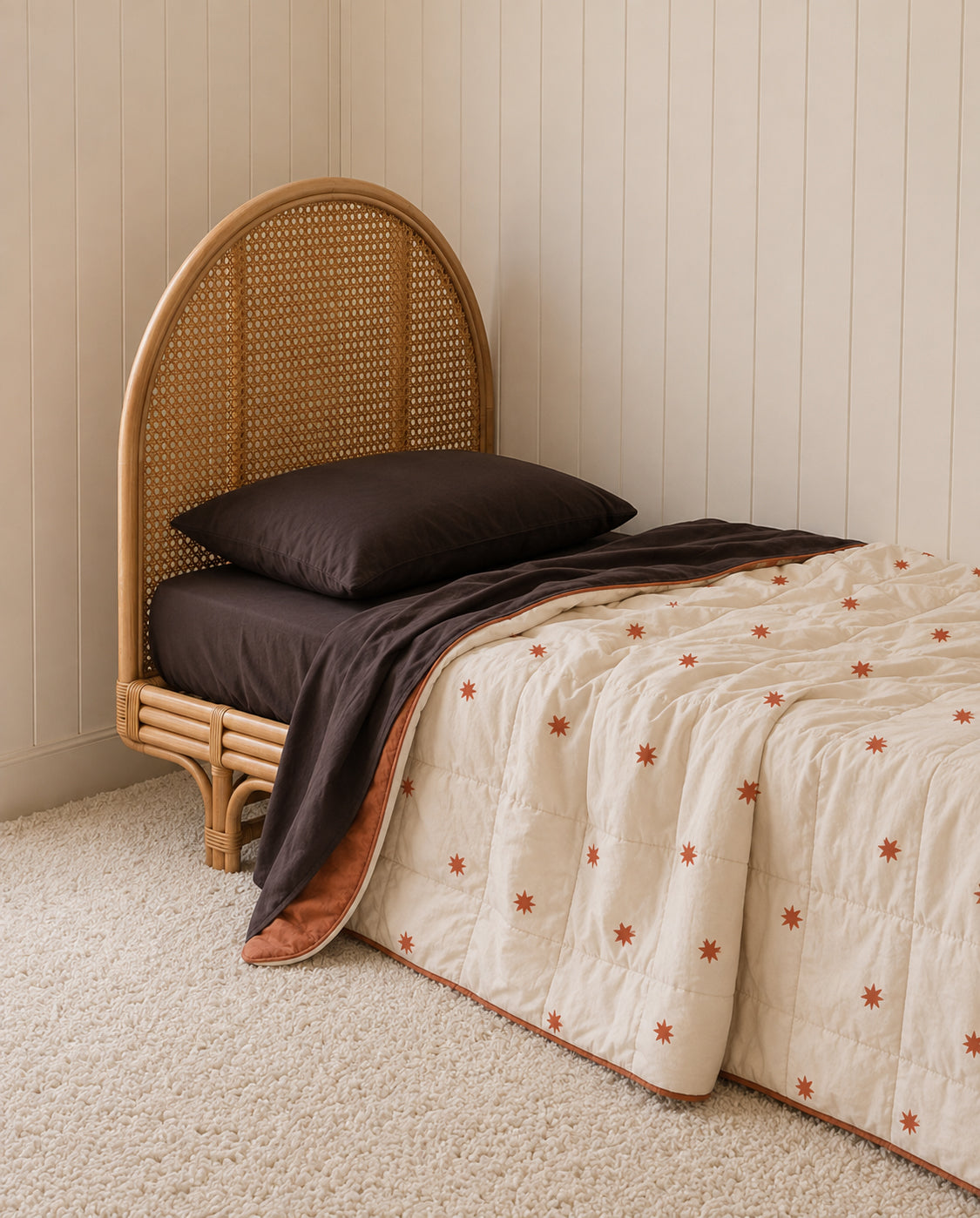 Starfall x Espresso Bedding Bundle | Reversible Quilt + Fitted Sheet + Flat Sheet + Pillowcase Bundle | Organic Cotton