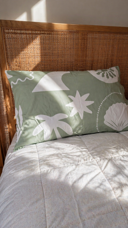 beachy sage bedding in soft green tones