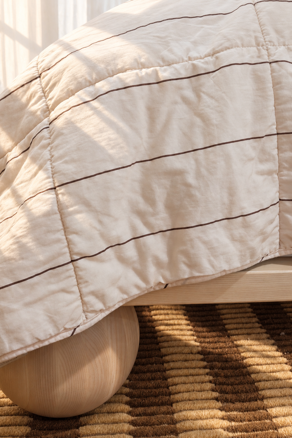 white and brown stripe organic cotton double sided quilt